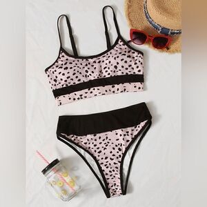 NWOT ROMWE Leopard Colorblock High Waist Bikini Swimsuit Women’s Large